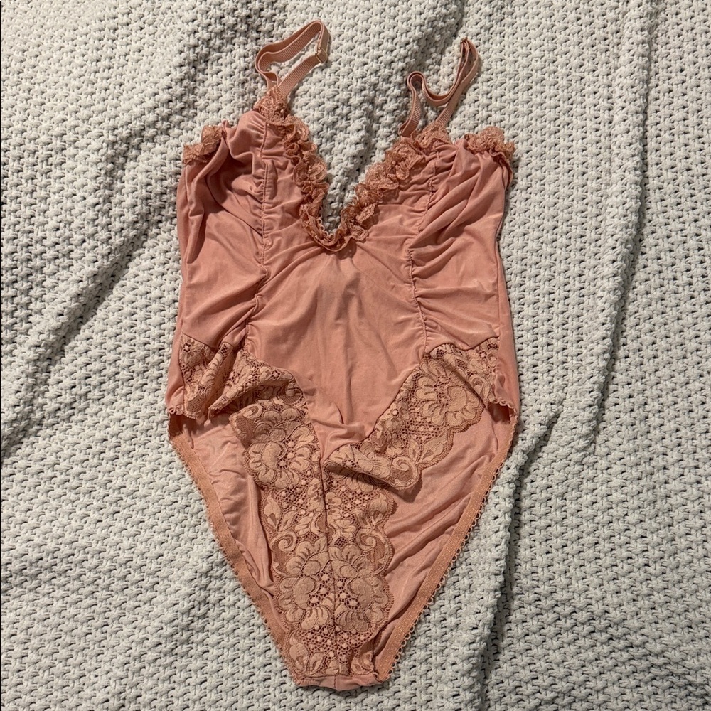 Lace Trimmed Pink Bodysuit